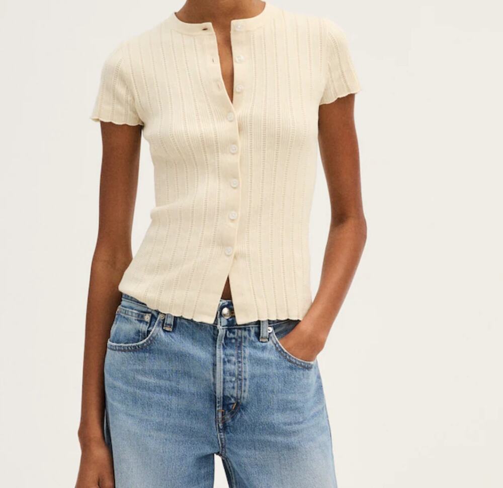 Madewell Short Sleeve Cardigan XXS NWT Cream Sweater OA921 Y2K Pointelle Rib